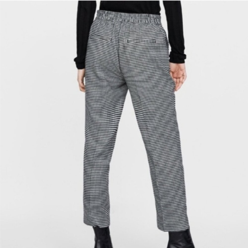 Zara Basic Cropped Houndstooth Trousers White Bla… - image 3